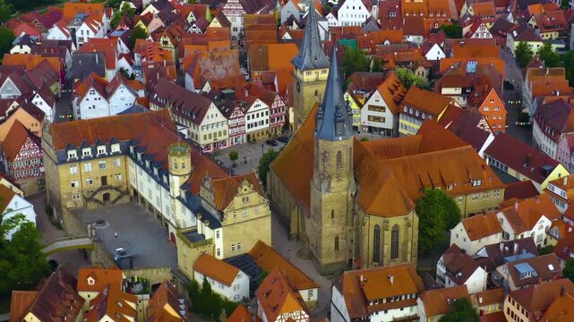 A panoramic aerial view beside the city &Ouml;hringen in Baden-W&uuml;rttemberg in Germany on a sunny spring day