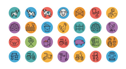 Farm Icons Set: Animals, Tractor, Barn, Hay, Farmer - Vector Graphics © Yyrwe