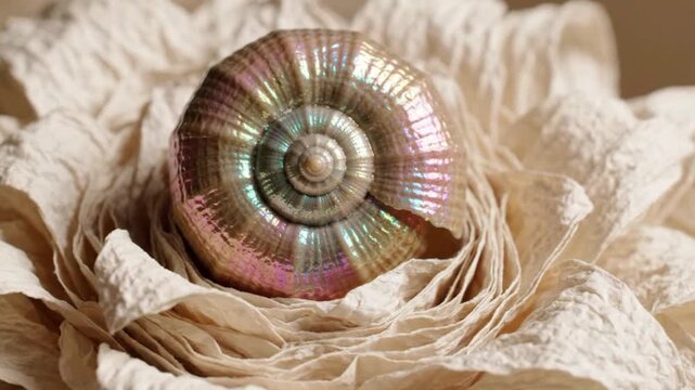 Iridescent Seashell Swirl on Textured Background