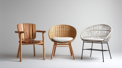 Fototapeta premium Minimalist Modern Rustic Chairs Mixed Materials Display