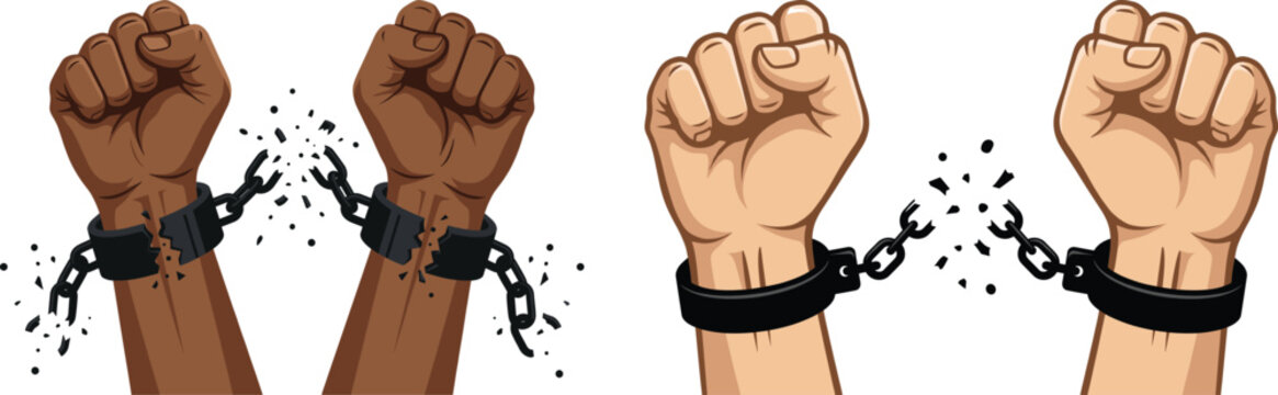 Freedom Fist Illustration Collection with Broken Chain Liberation Symbols for Human Rights and Graphic Design Projects