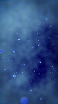 floating blue 3d particles on a cloudy dark blue background