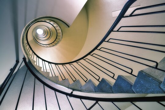 Staircase with spiral staircase in a hotel, Zurich, Switzerland