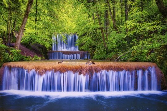 Village stream with waterfalls, cascades in the forest, K&uuml;snacht, Canton Zurich, Switzerland