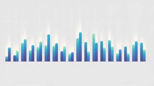 Sleek vector illustration of luminous blue bar charts on white background