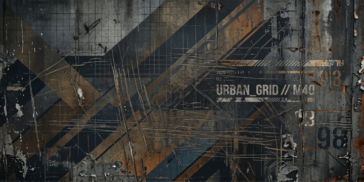 Abstract Grunge Industrial Metal Background with Old Abandoned Factory Structure and Urban Architecture Elements