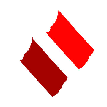 Abstract geometric shape with two parallel textured rectangles in red and dark red isolated on transparent background