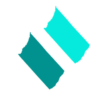 Abstract geometric shape with two parallel textured rectangles in cyan and teal isolated on transparent background