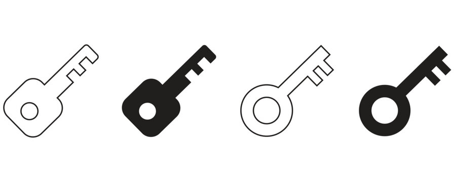 Key icon collection in outline and solid style. Security, password and access symbol set. Protection and authentication concept isolated vector illustration