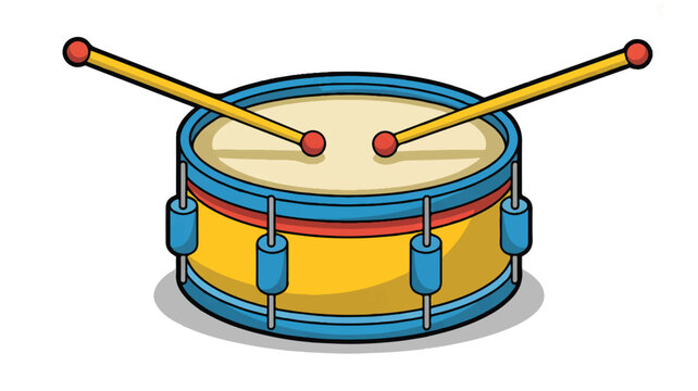 cartoon drum with drumsticks on top isolated on white background