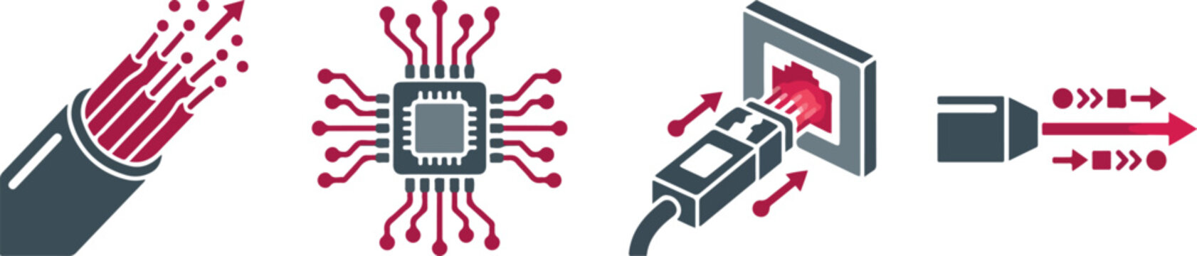 Data fiber optic cable processor chip connection plug network information transmission technology components design.
