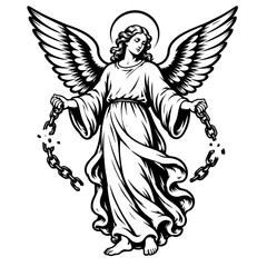 Naklejka premium angel breaking chains with wings and halo for freedom divine justice faith religion spiritual liberation and sacred guardian concept