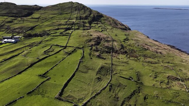 Aerial view of the lookout post LOP 73 at Dunmore Head by Portnoo in County Donegal, Ireland.