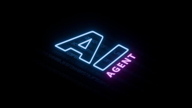 Animated AI Agent Moton Graphic Title with neon lighting and code
