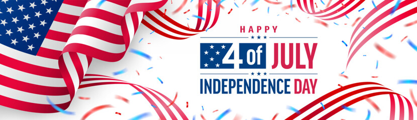 4 th of July poster or Banner.USA independence day celebration with american flag and red ribbon.USA 4th of July promotion advertising banner template for Brochures,Poster or Banner © PixaFlow
