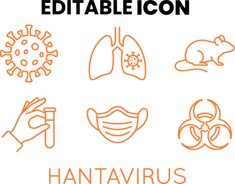 Hantavirus infection icons virus lungs rodent hygiene protection biohazard