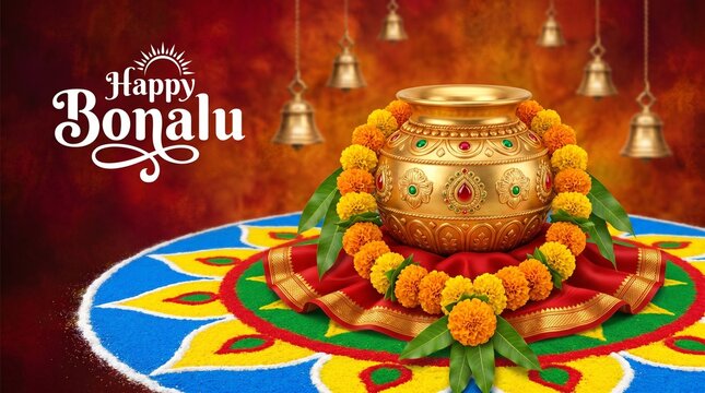 Bonalu is a vibrant Telangana festival honoring Goddess Mahakali with decorated Bonam pots, turmeric, neem leaves, drums, and temple rituals, symbolizing devotion and protection