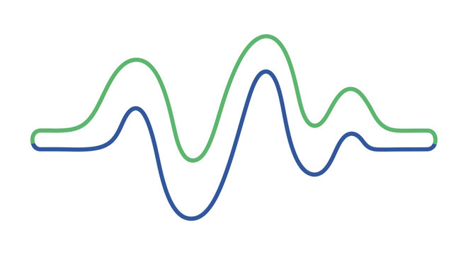 Two parallel smooth waveforms in contrasting green and blue, representing comparative data or signals on an isolated white background.