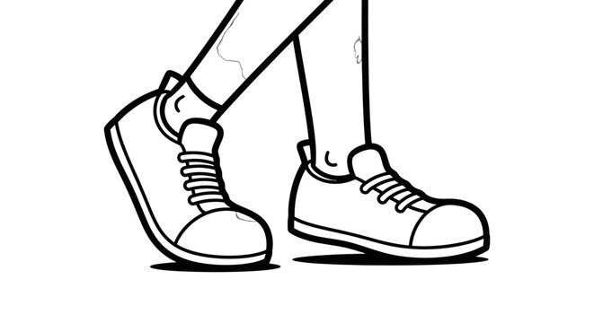 Close-up of human legs wearing casual sneakers, walking or stepping forward on an isolated white background.