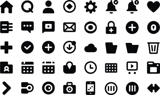 Set of various ui and ux web icons isolated on white background