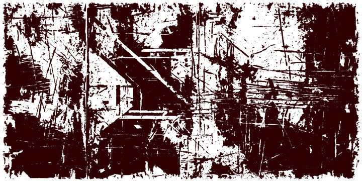 Vintage design featuring an abstract black ink splatter pattern on a grungy paper texture wall with a dirty paint spray border and nature tree silhouette illustration
