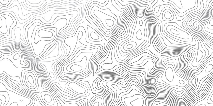 Abstract black and white topographic contour pattern featuring flowing terrain curves and wavy lines that resemble wood grain or fingerprint textures in a clean modern map style design.