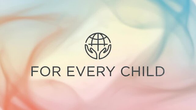 Global logo representing humanity for every child. Planet symbol held in hand icon for world children day celebration. Social charity and humanitarian aid concept.