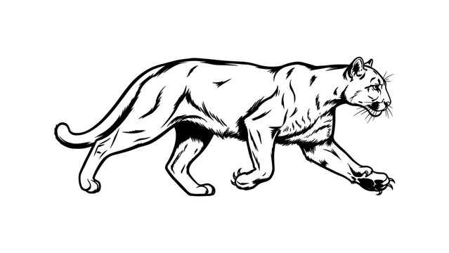 Cougar Walking Line Art