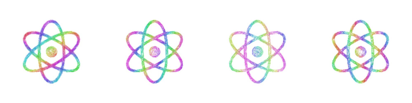 Multicolor sketch atom icon design set