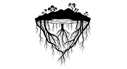 Island with roots silhouette on white background © Creator Rima Akter