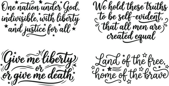 American founding principles text quotes, liberty and justice for all, all men are created equal.