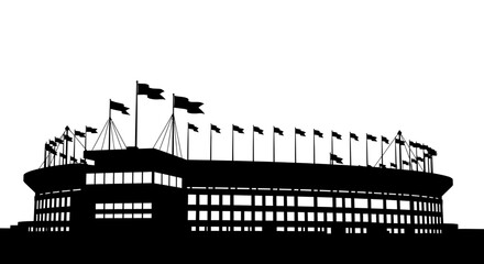 Obraz premium Stadium silhouette with flags against a white background