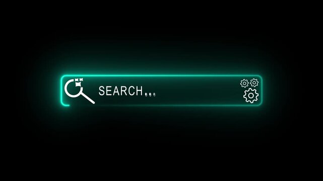 Neon glowing search bar interface with loading animation and settings 4k