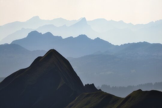 View from Brienzer Rothorn to Tannhorn, behind Bernese Alps, Canton Bern, Switzerland