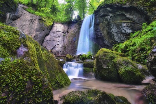 M&uuml;libach with waterfall, Finstersee, Canton Zug, Switzerland