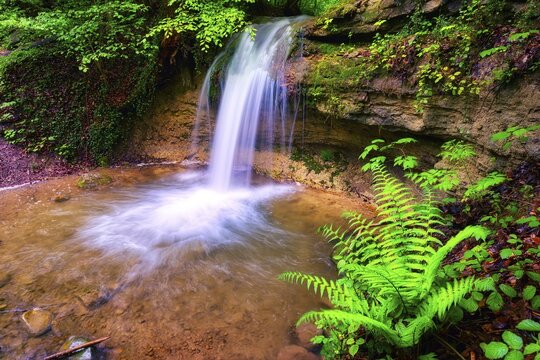 Village stream with waterfall, Meilen, Canton Zurich, Switzerland