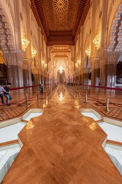 Interior view, prayer hall decorated with ornaments, Hassan II Mosque, Grande Mosqu&eacute;e Hassan II, Moorish architecture, Casablanca, Morocco