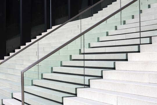 Stairs at the Hotel Hyatt Regency D&uuml;sseldorf at the Hafenspitze in the Media Harbour, D&uuml;sseldorf, North Rhine-Westphalia, Germany