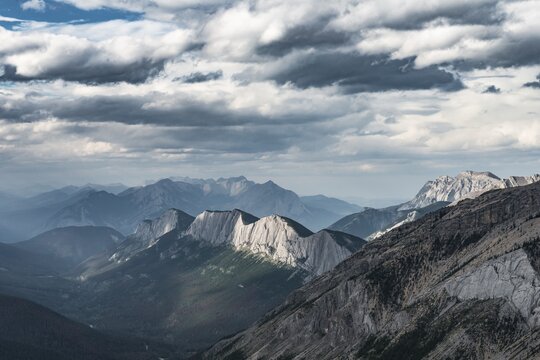 Striking mountain range, dramatic mood, Ashlar Ridge, Jasper National Park, British Columbia, Canada