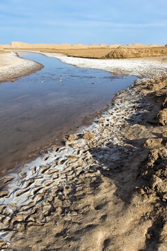 Stream flowing through the Dasht-e Lut, World hottest place, Kerman Province, Iran