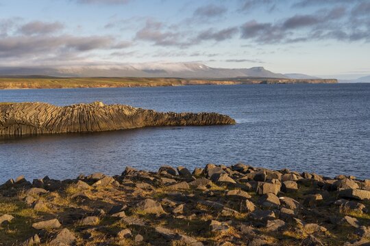 Coastal landscape with basalt formations, K&aacute;lfshamarsv&iacute;k, H&uacute;nafj&ouml;r&eth;ur, Skagi Peninsula, Iceland