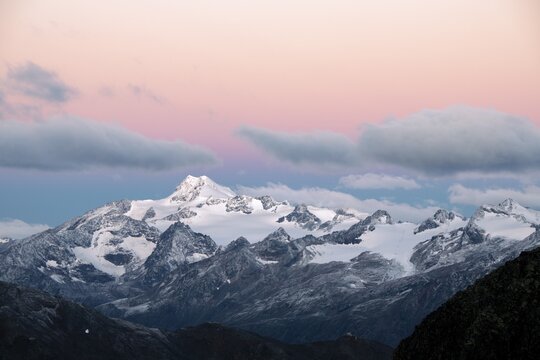 Sunrise over summit of &Ouml;tztaler Wildspitze, S&ouml;lden, &Ouml;tztal, Tyrol, Austria
