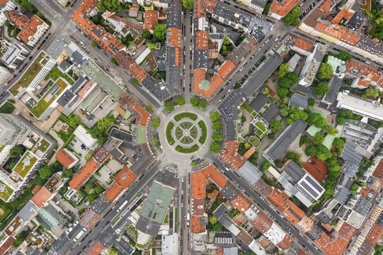 Aerial view, G&auml;rtnerplatz, roundabout with streets, Munich, Upper Bavaria, Bavaria, Germany