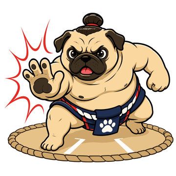 Sumo pug mascot in fighting pose for vector print design