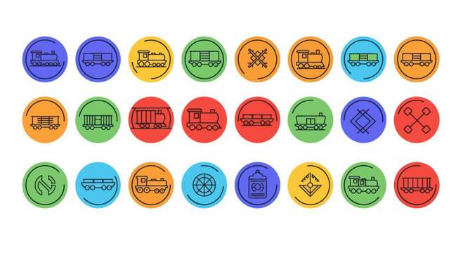 Vintage Train Icons Set: Retro Locomotives and Wagons Collection