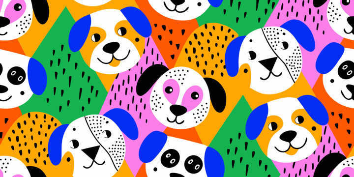colorful dog faces pattern vibrant and playful illustration