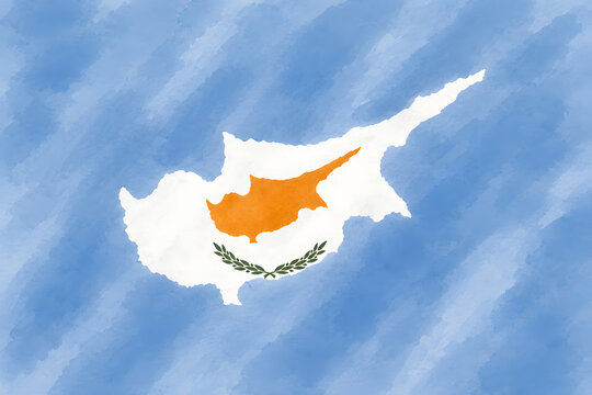Cyprus map with national flag colors on watercolor background