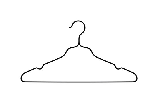 Metal wire hanger with several small notches at the shoulders, minimalist elegant black line art illustration, isolated on a pure