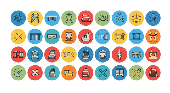 Collection of Railway and Train Icons, Transportation Vector Graphics