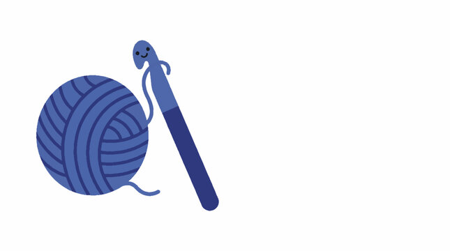 Blue crochet hook and yarn ball.